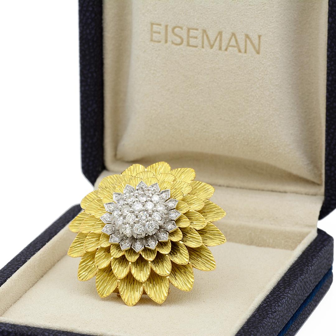 Tiffany & Co. 18k Gold & Platinum Diamond Sunflower Brooch 3