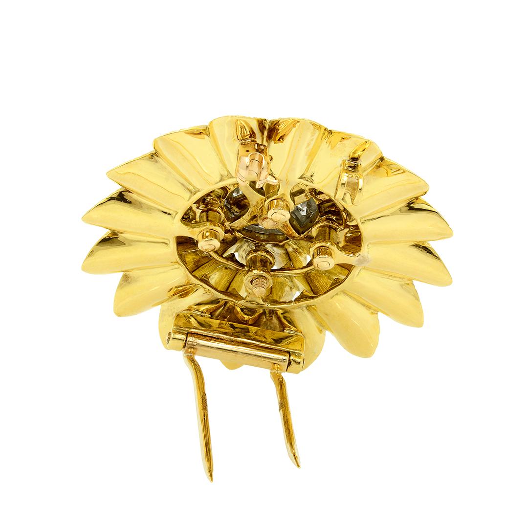 Brilliant Cut Tiffany & Co. 18k Gold & Platinum Diamond Sunflower Brooch