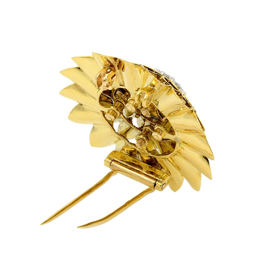 Tiffany & Co. 18k Gold & Platinum Diamond Sunflower Brooch In Good Condition In Dallas, TX