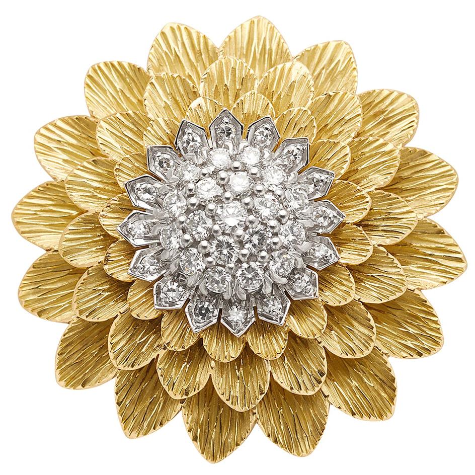 Tiffany & Co. 18k Gold & Platinum Diamond Sunflower Brooch