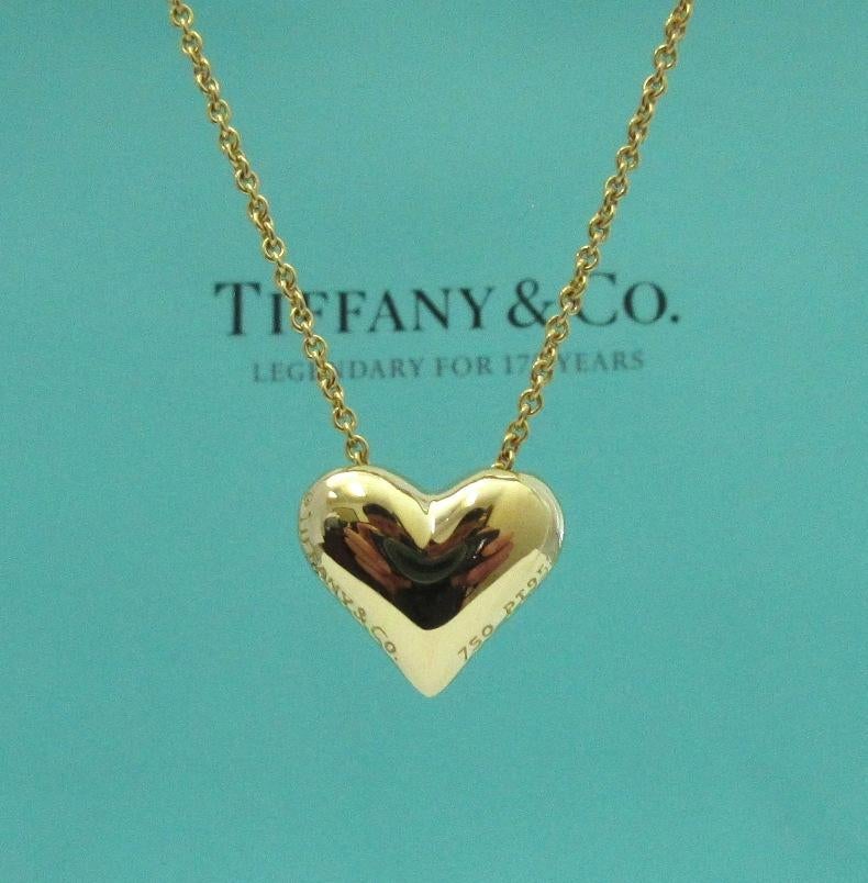 TIFFANY & Co. 18K Gold Platinum Etoile 5 Diamond Heart Pendant Necklace In Excellent Condition In Los Angeles, CA