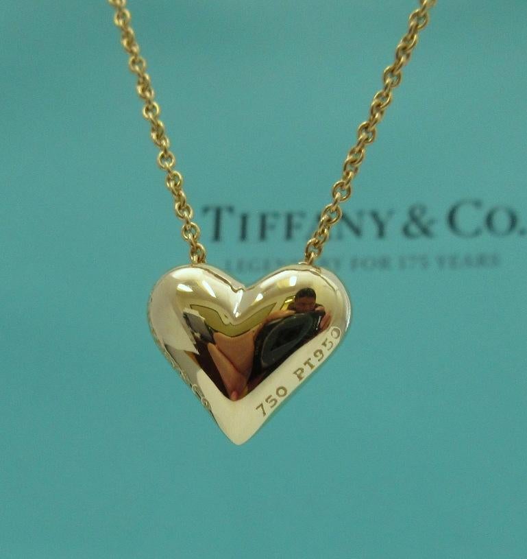 TIFFANY & Co. 18K Gold Platinum Etoile 5 Diamond Heart Pendant Necklace 1