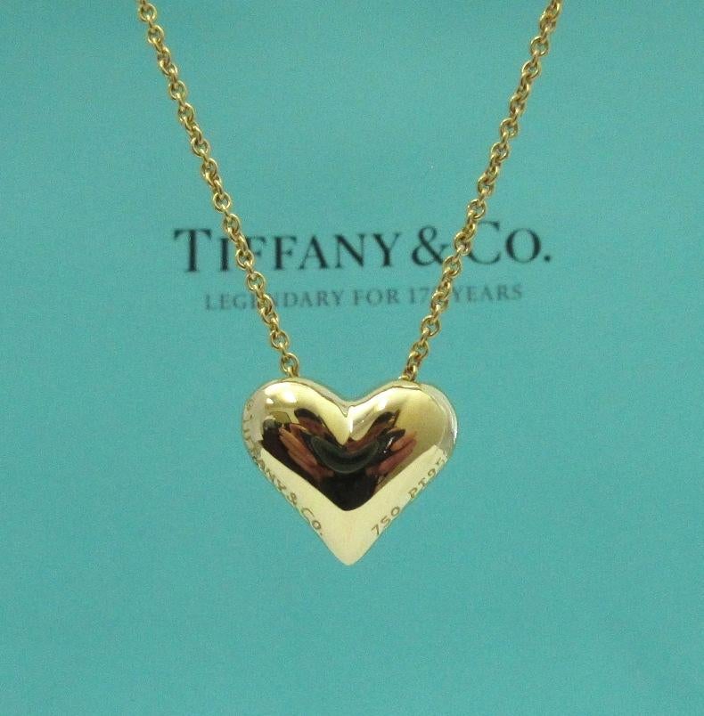 Round Cut TIFFANY & Co. 18K Gold Platinum Etoile 5 Diamond Heart Pendant Necklace New