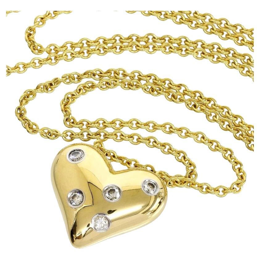 Tiffany & Co. 18k Gold Platinum Etoile Five Diamonds Heart Pendant Necklace