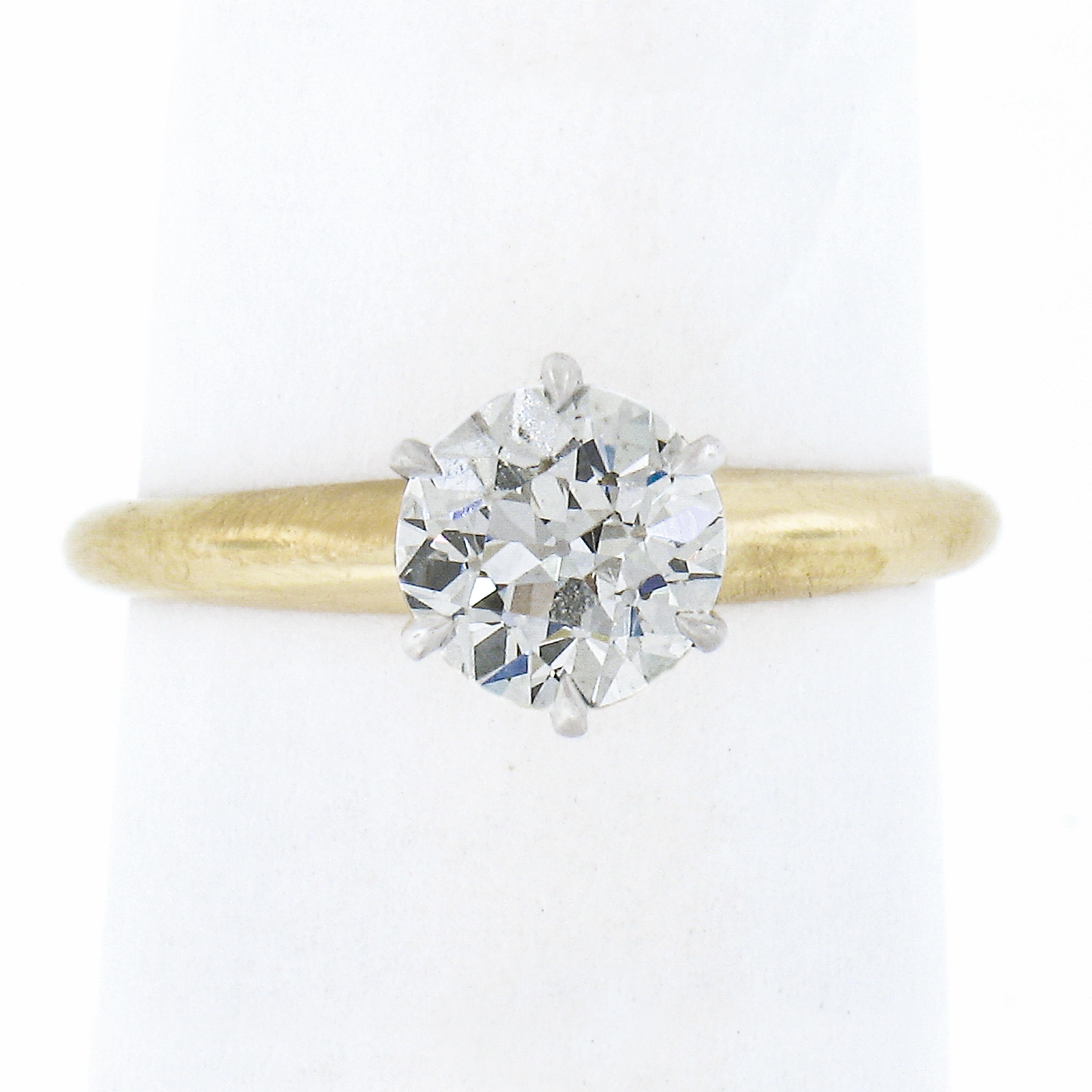 Edwardian Tiffany & Co. 18K Gold & Platinum GIA 0.88ct Diamond Solitaire Engagement Ring