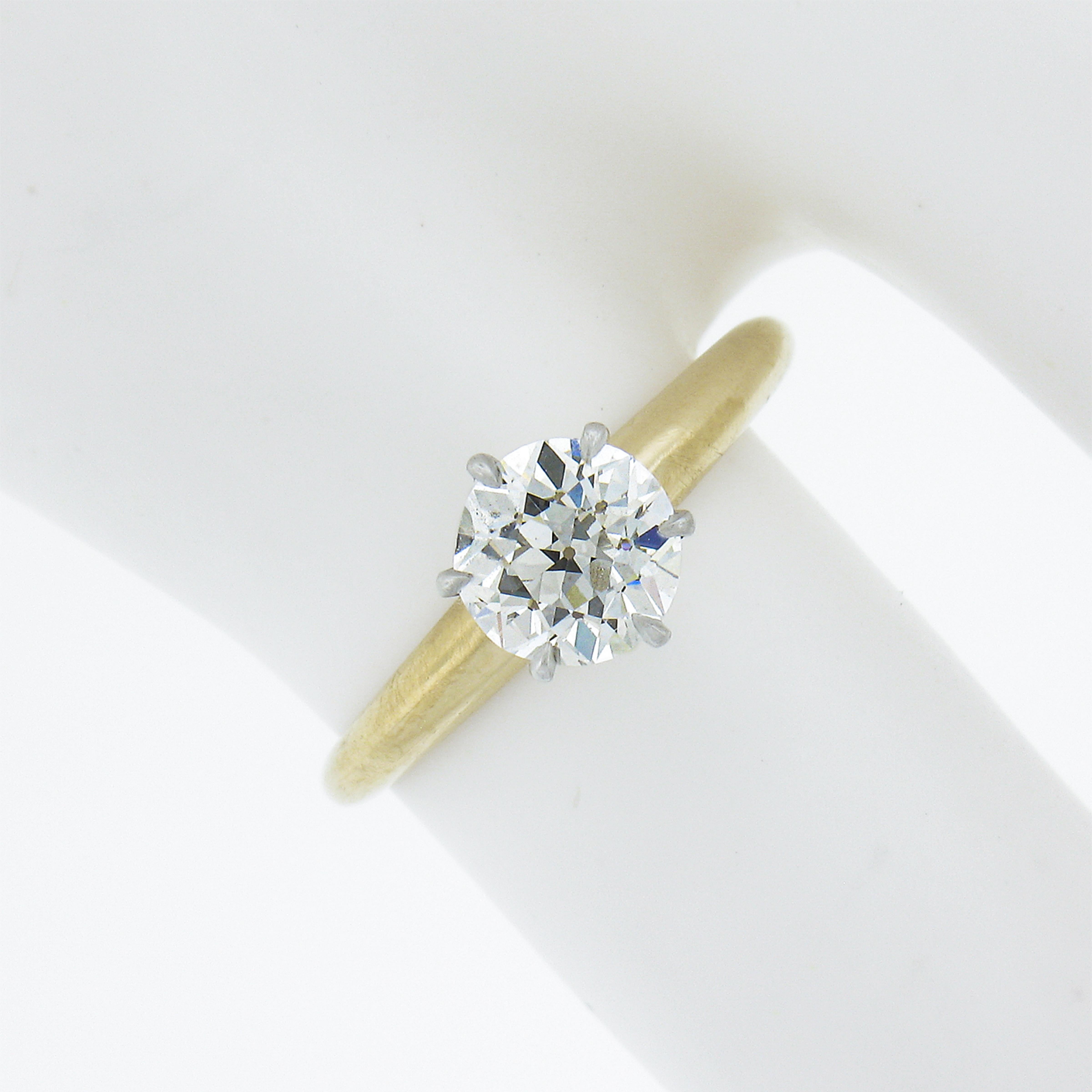 Tiffany & Co. 18K Gold & Platinum GIA 0.88ct Diamond Solitaire Engagement Ring In Good Condition In Montclair, NJ