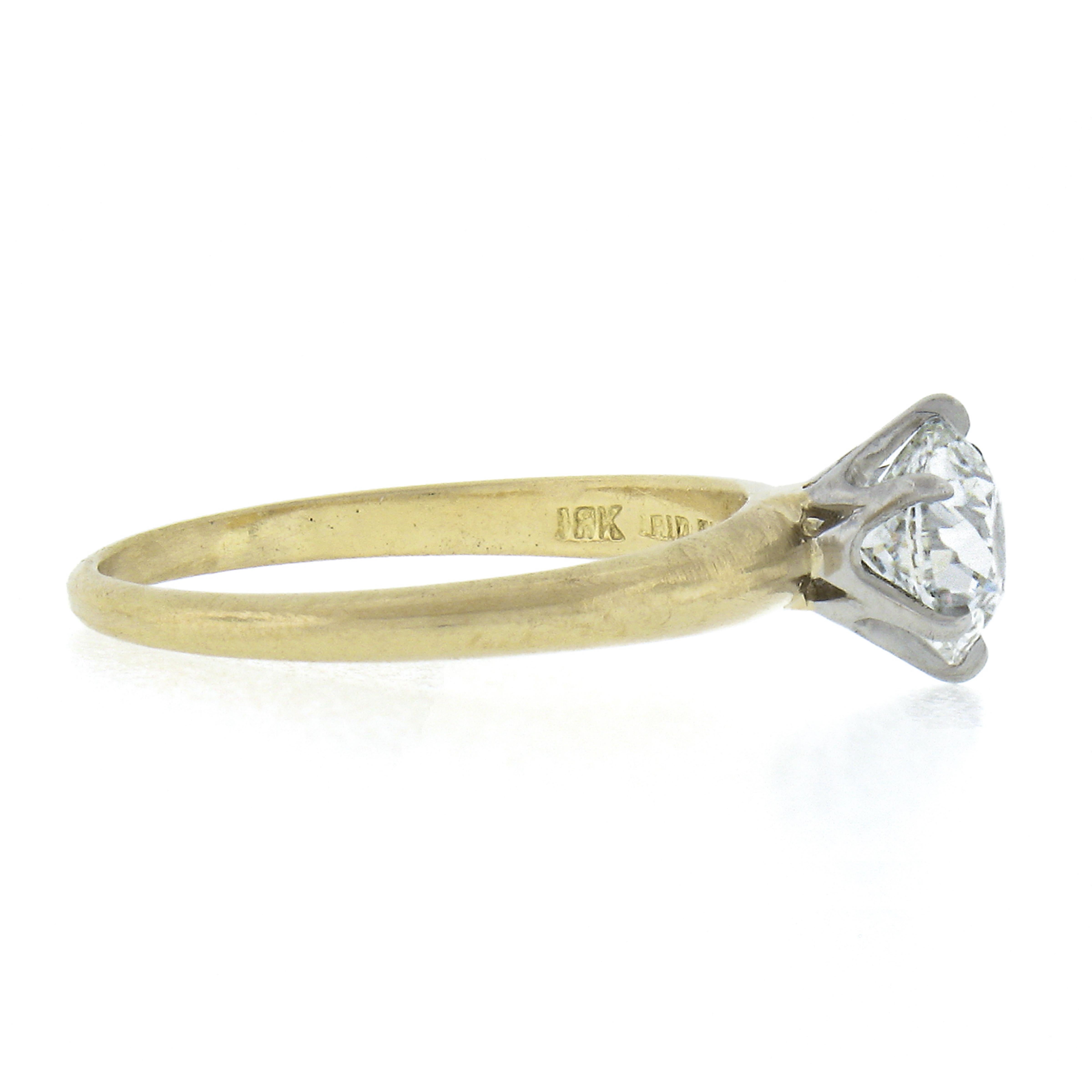 Old European Cut Tiffany & Co. 18K Gold & Platinum GIA 0.88ct Diamond Solitaire Engagement Ring