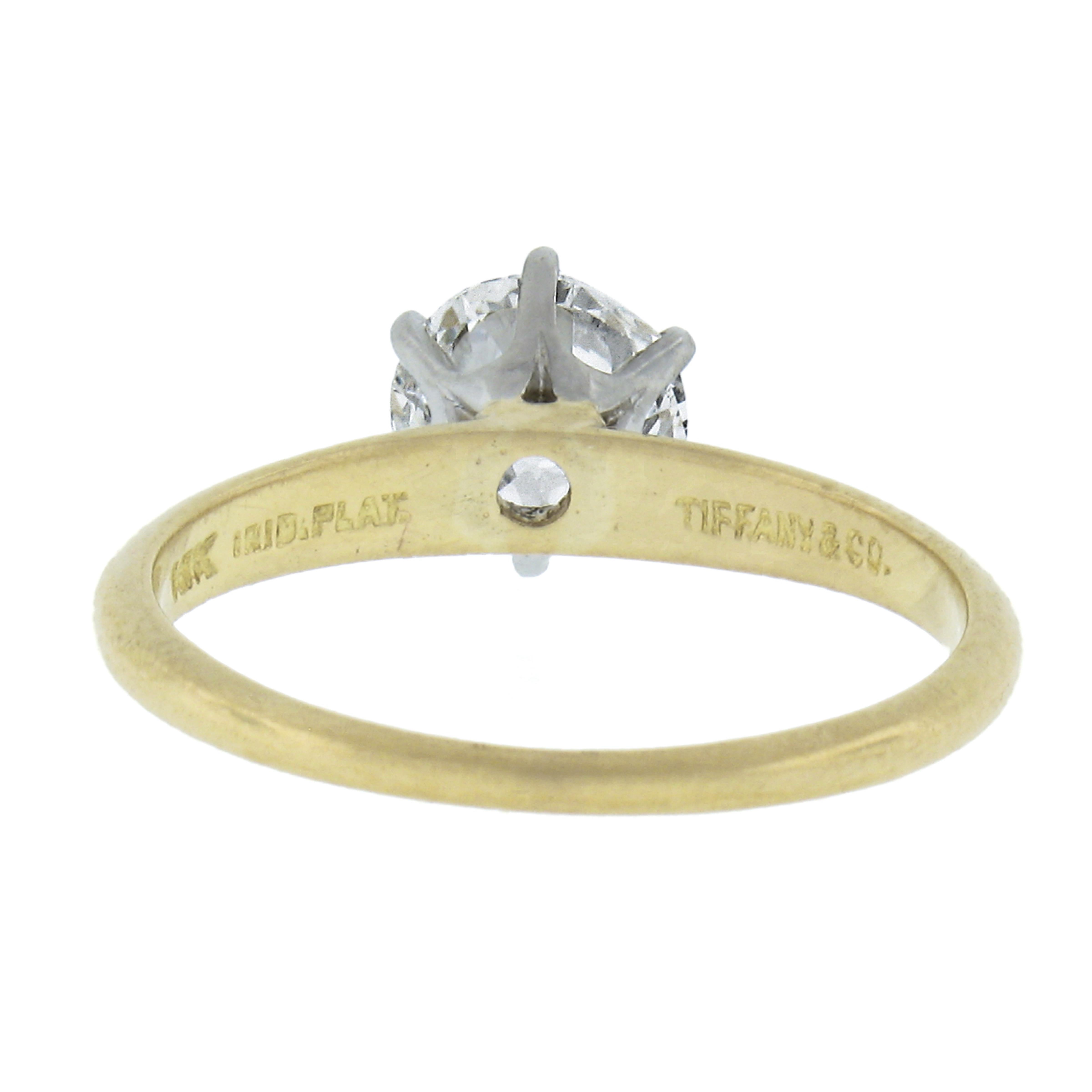 Tiffany & Co. 18K Gold & Platinum GIA 0.88ct Diamond Solitaire Engagement Ring In Good Condition In Montclair, NJ