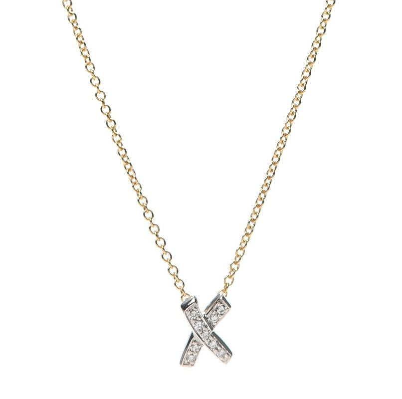TIFFANY & Co. 18K Gold Platinum Paloma Picasso Diamond X Pendant Necklace  

Metal: 18K yellow gold and platinum
Chain: 16