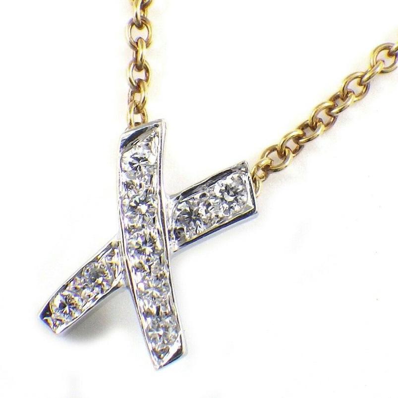 Round Cut Tiffany & Co. 18k Gold Platinum Paloma Picasso Diamond x Pendant Necklace
