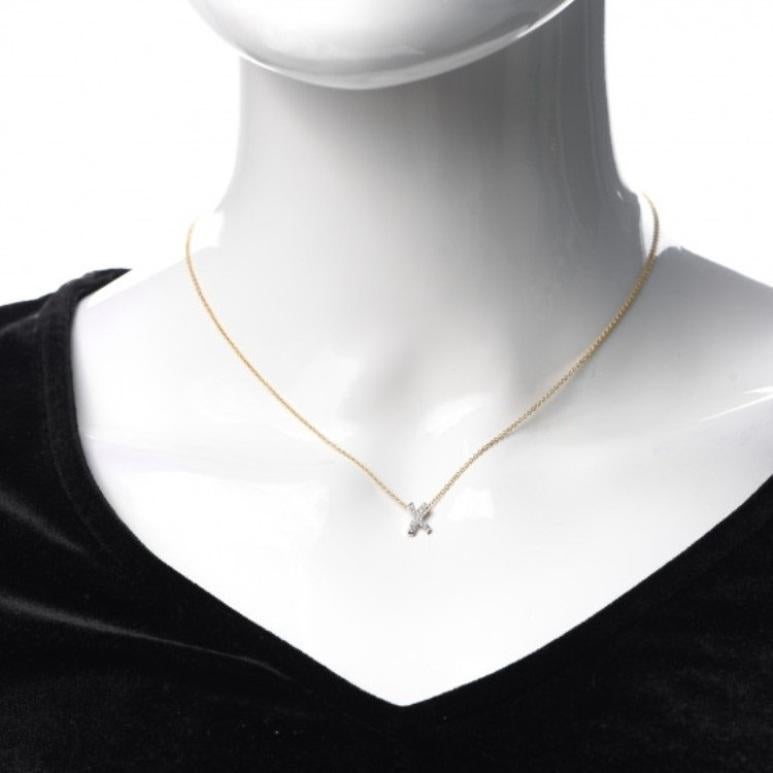 Tiffany & Co. 18k Gold Platinum Paloma Picasso Diamond x Pendant Necklace In Excellent Condition In Los Angeles, CA