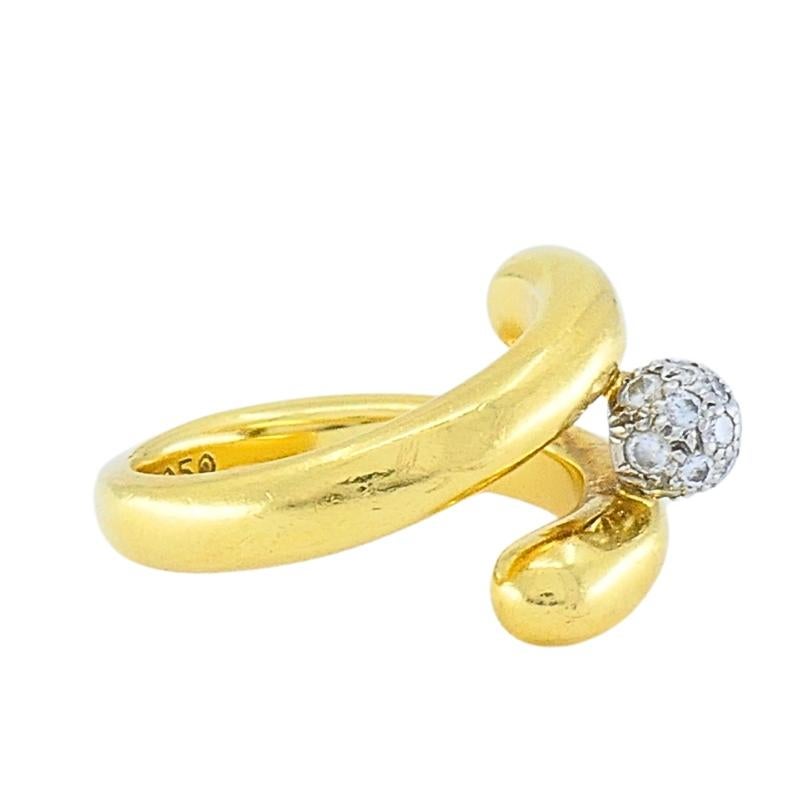 Tiffany & Co. 18k Gold & Platinum Pave Diamond Bypass Ring en Excelente estado para la venta en Beverly Hills, CA