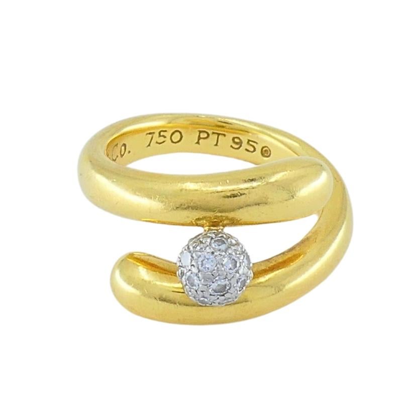 Tiffany & Co. 18k Gold & Platinum Pave Diamond Bypass Ring en venta 2