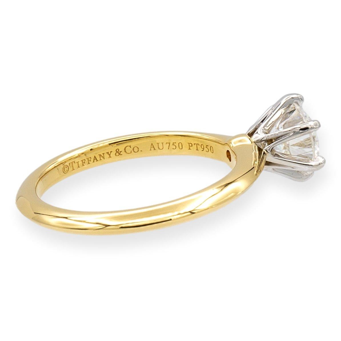 Contemporary Tiffany & Co. 18k Gold Platinum Round Diamond 1.09ct I IF Engagement Ring