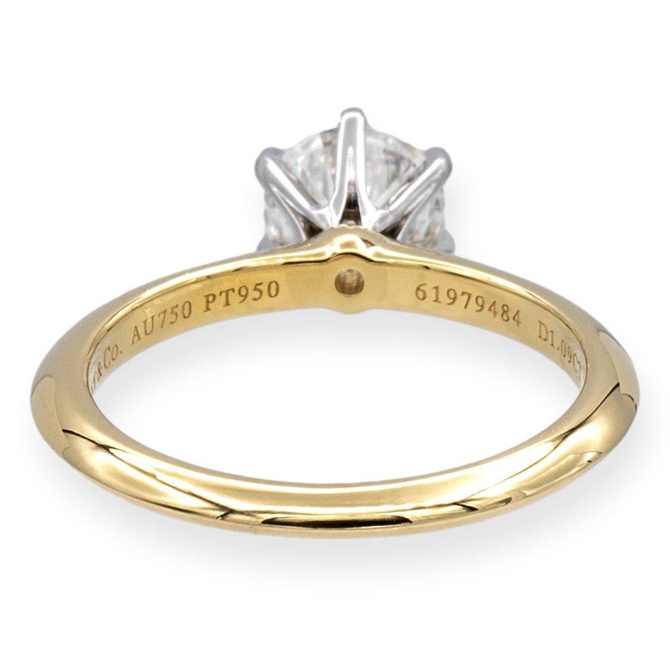 Round Cut Tiffany & Co. 18k Gold Platinum Round Diamond 1.09ct I IF Engagement Ring