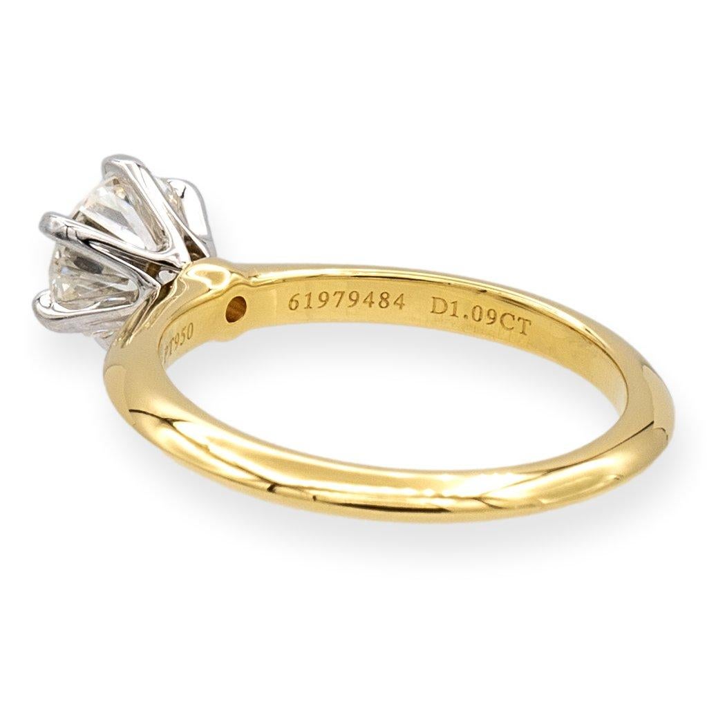 Women's Tiffany & Co. 18k Gold Platinum Round Diamond 1.09ct I IF Engagement Ring