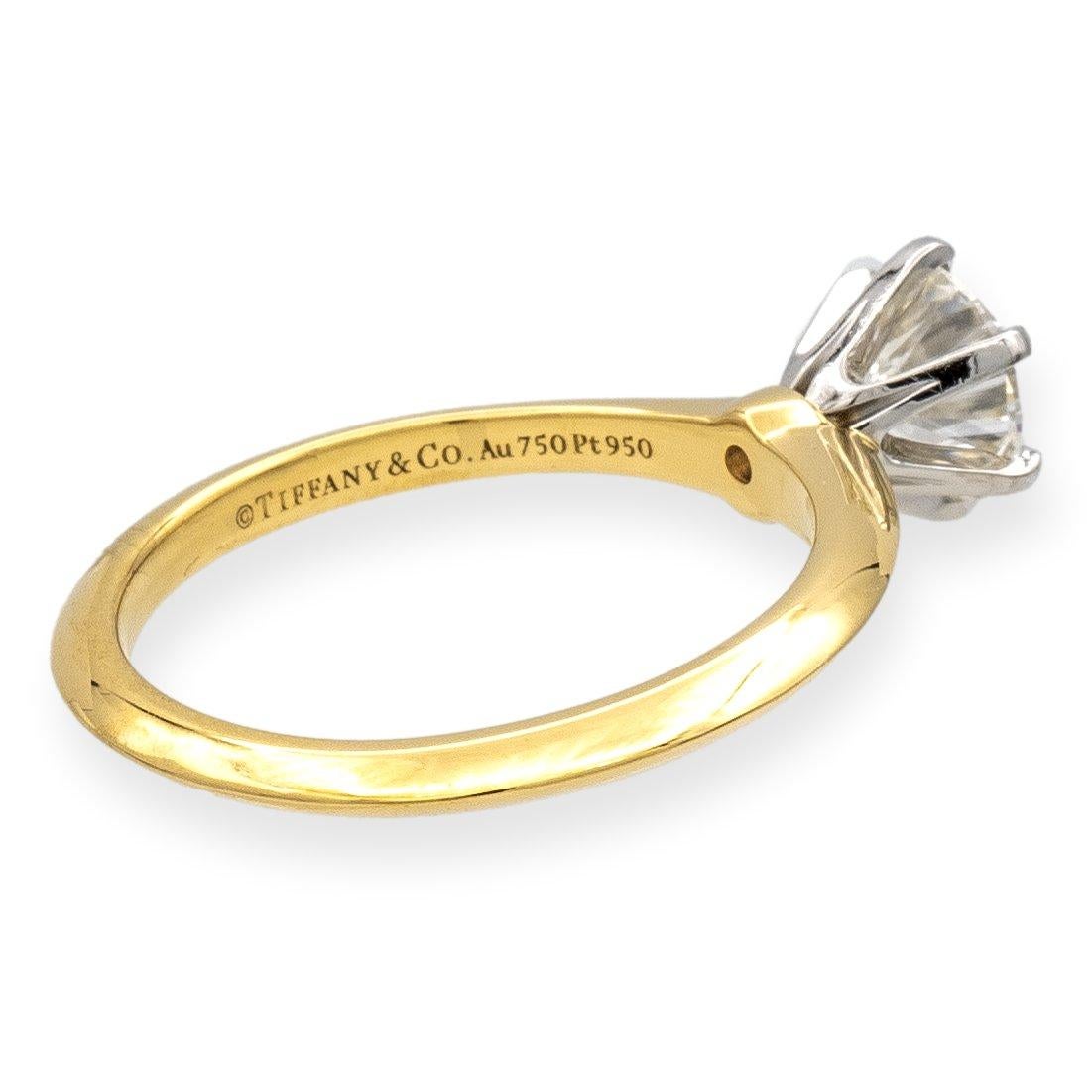 Round Cut Tiffany & Co. 18k Gold Platinum Round Diamond Engagement Ring .91Ct IVS1