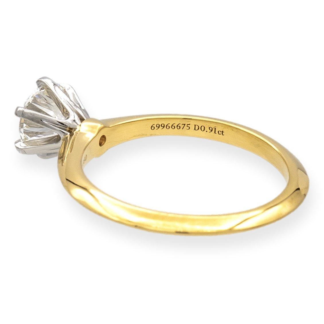 Tiffany & Co. 18k Gold Platinum Round Diamond Engagement Ring .91Ct IVS1 1