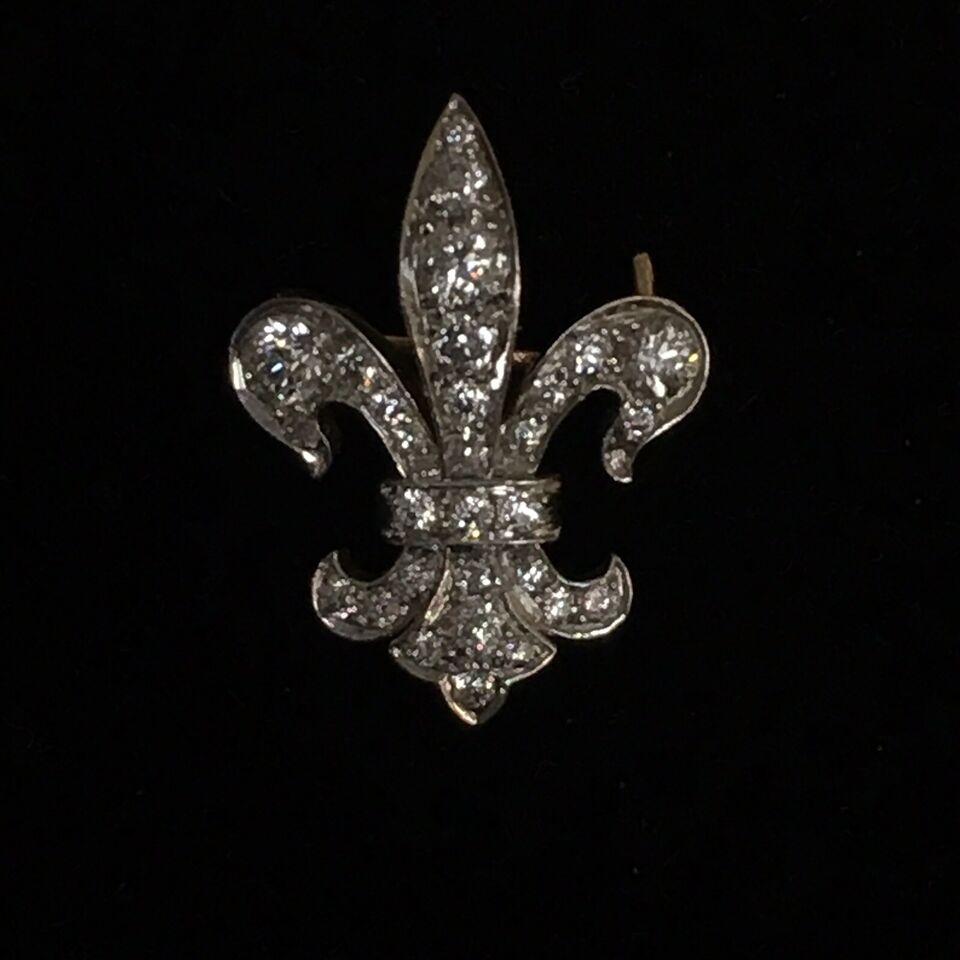TIFFANY CO Fleur-de-Lis-Brosche, 18 Karat Gold Platin mit Diamanten im alteuropäischen Schliff (Art nouveau) im Angebot