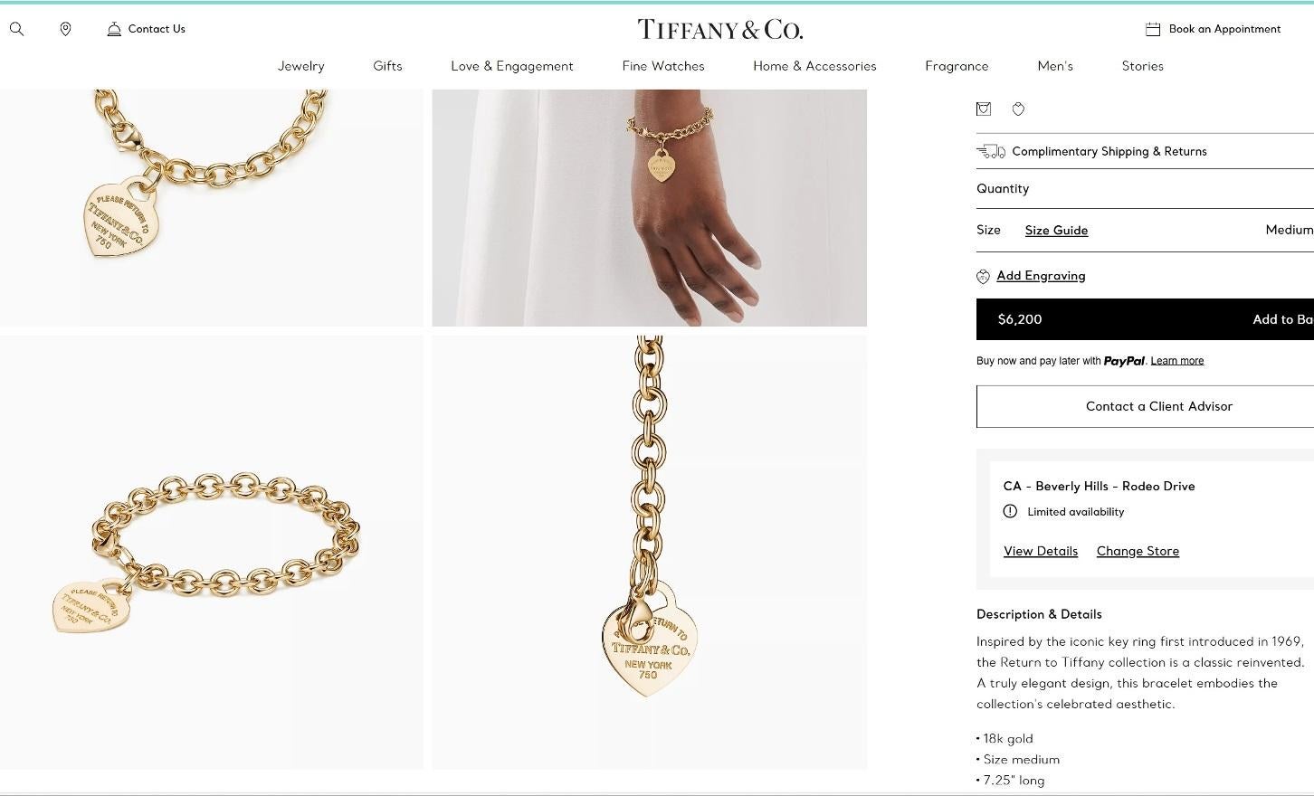 TIFFANY & Co. Bracelet à breloques en or 18K Return to Tiffany Heart Tag 7.25