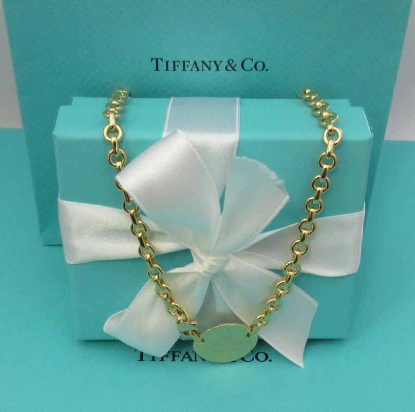 TIFFANY & Co. 18K Gold Rückkehr zu Tiffany Oval Tag Halskette Damen