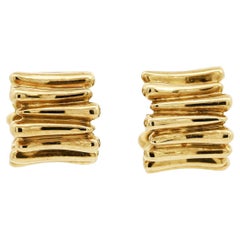 Tiffany & Co. 18K Gold Ribbed Huggie Latch Back Vintage Earrings
