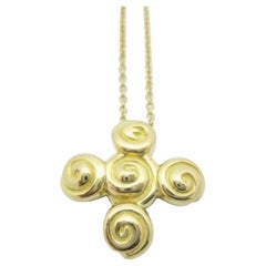 TIFFANY & Co. 18K Gold Rosebud Cross Pendant Necklace 