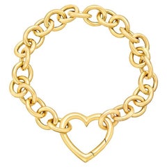 TIFFANY & Co. 18K Gold Round Link Heart Clasp Bracelet 7.5"