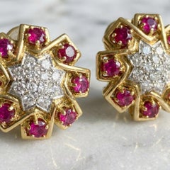 Tiffany & Co. 18K Gold Ruby and Diamond Earrings 3.00 Carat Ruby Total Weight
