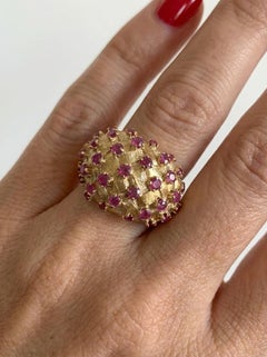 Tiffany & Co. 18K Gold Ruby Oversized Dome Weave Cluster Ring