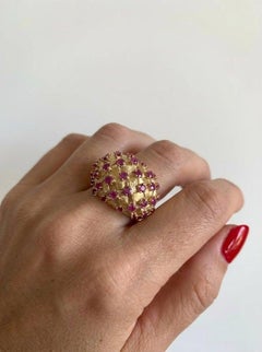 Tiffany & Co. 18K Gold Ruby Oversized Dome Weave Cluster Ring