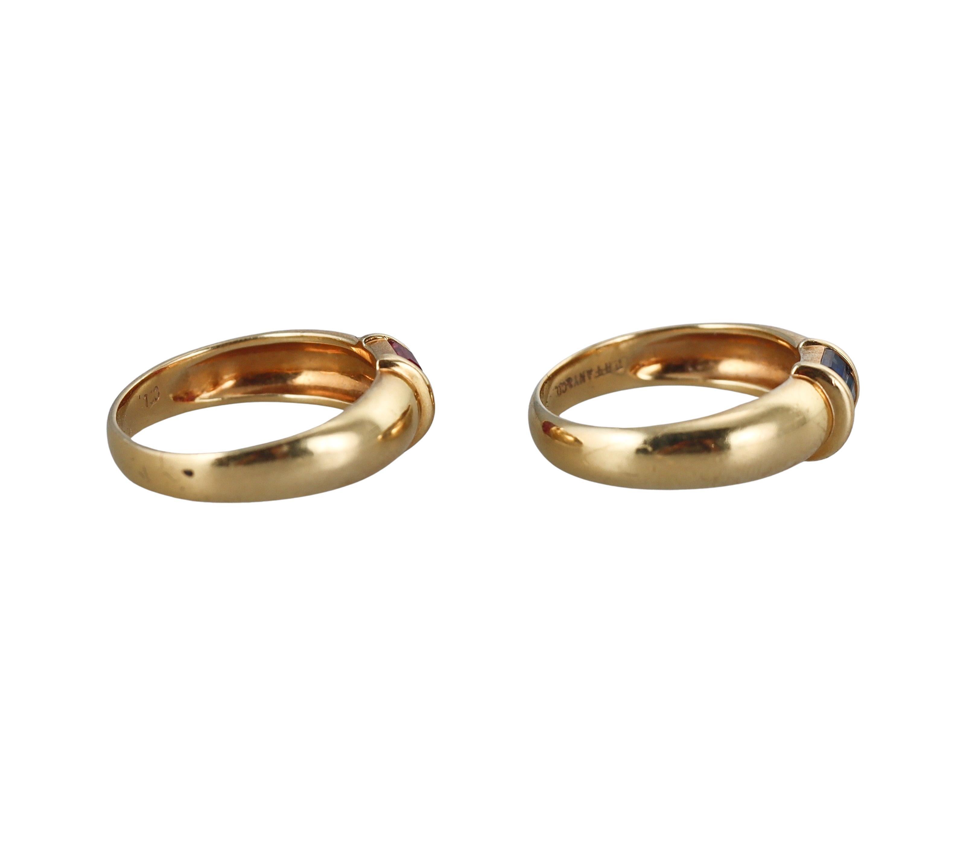 Taglio Asscher Set di anelli impilabili con rubino e zaffiro in oro 18k di Tiffany & Co. in vendita