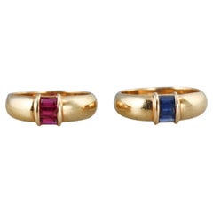 Vintage Tiffany & Co 18k Gold Ruby Sapphire Stackable Ring Set