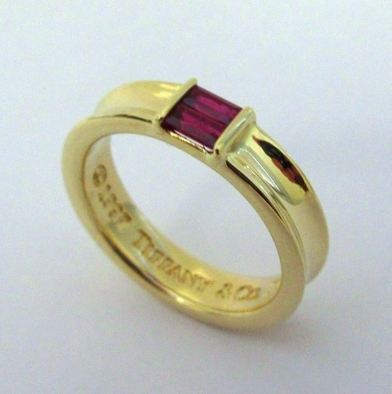 Emerald Cut TIFFANY & Co. 18K Gold Ruby Stacking Ring 5.5 For Sale
