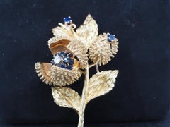 Tiffany & Co. 18K Gold Sapphire and Diamond Flower Brooch  Articulating Petals