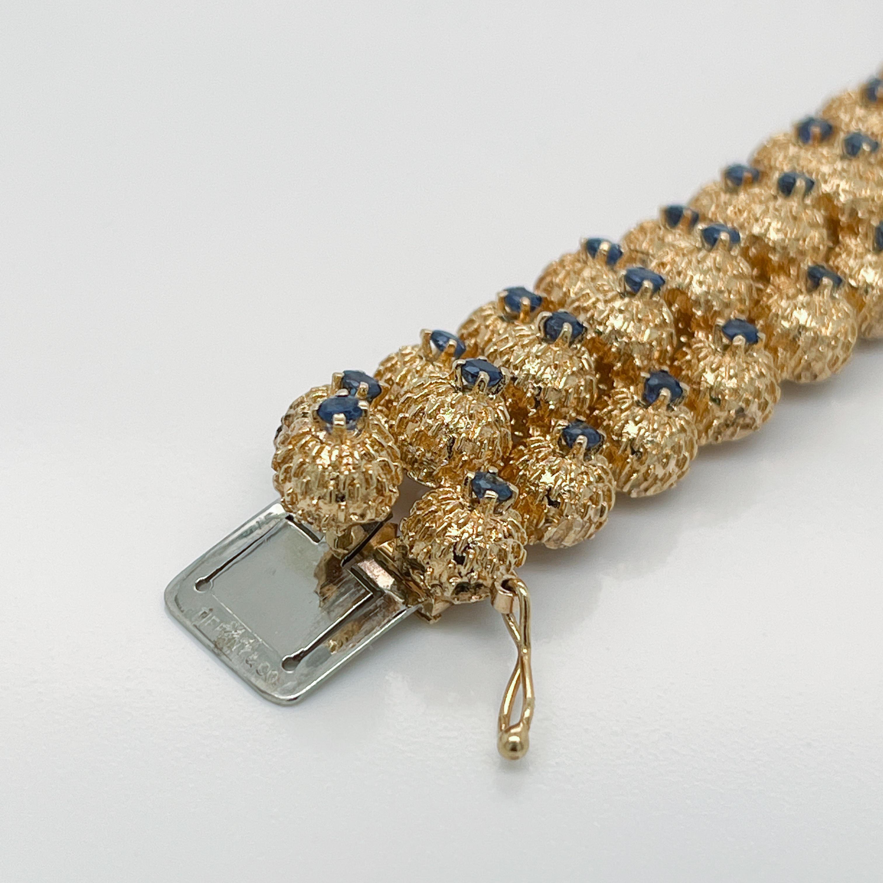 Tiffany & Co. 18K Gold & Sapphire Thistle Triple Row Link Bracelet 1