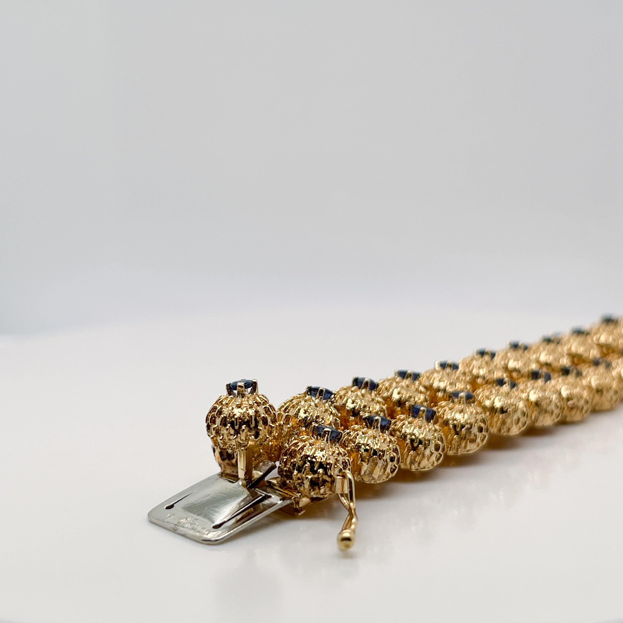 Tiffany & Co. 18K Gold & Sapphire Thistle Triple Row Link Bracelet 2
