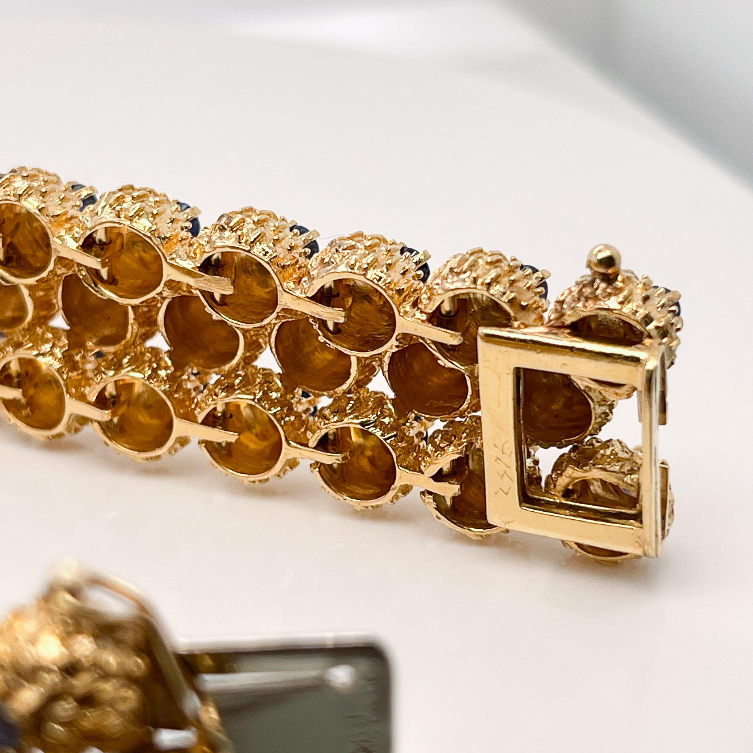 Tiffany & Co. 18K Gold & Sapphire Thistle Triple Row Link Bracelet 3