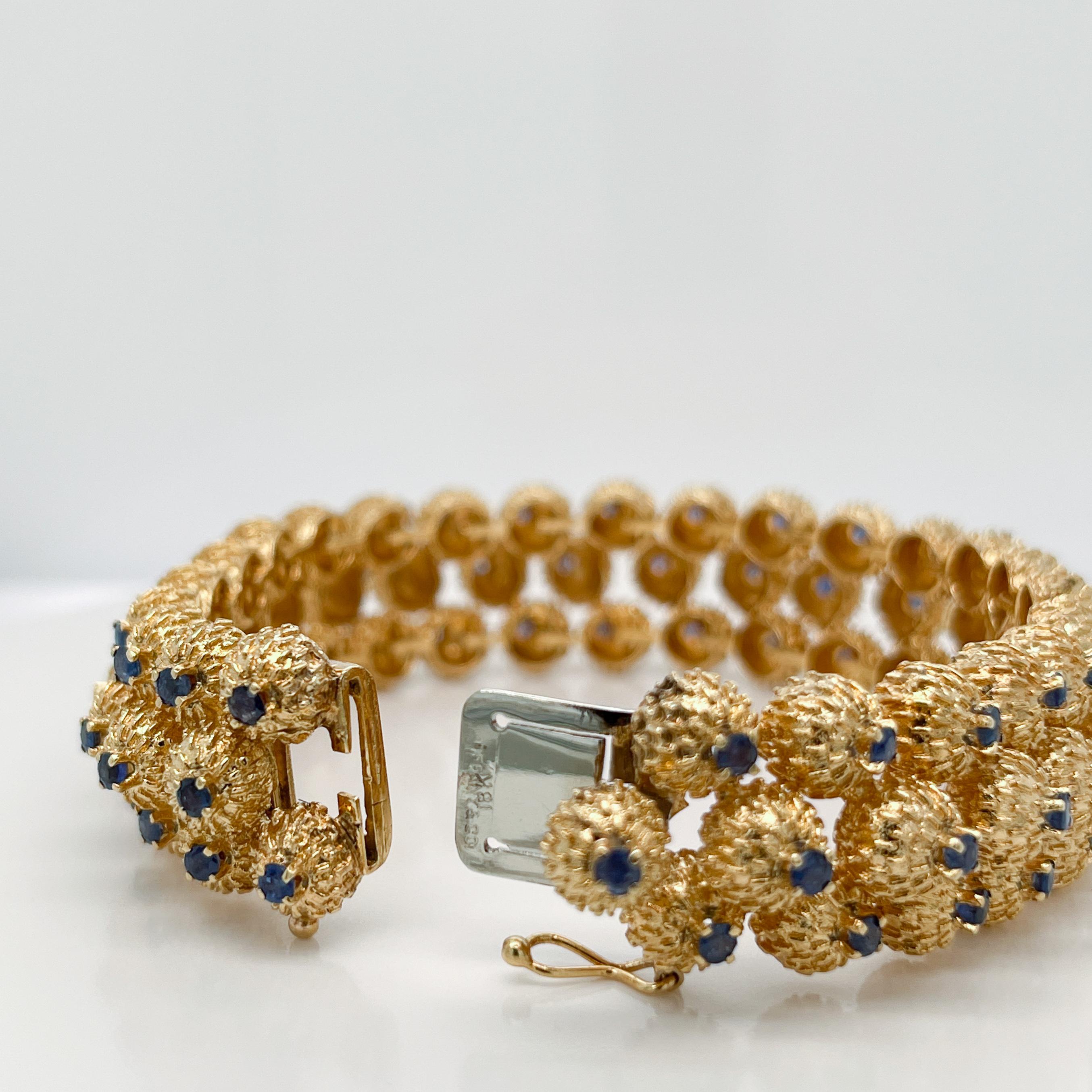 Tiffany & Co. 18K Gold & Sapphire Thistle Triple Row Link Bracelet 4