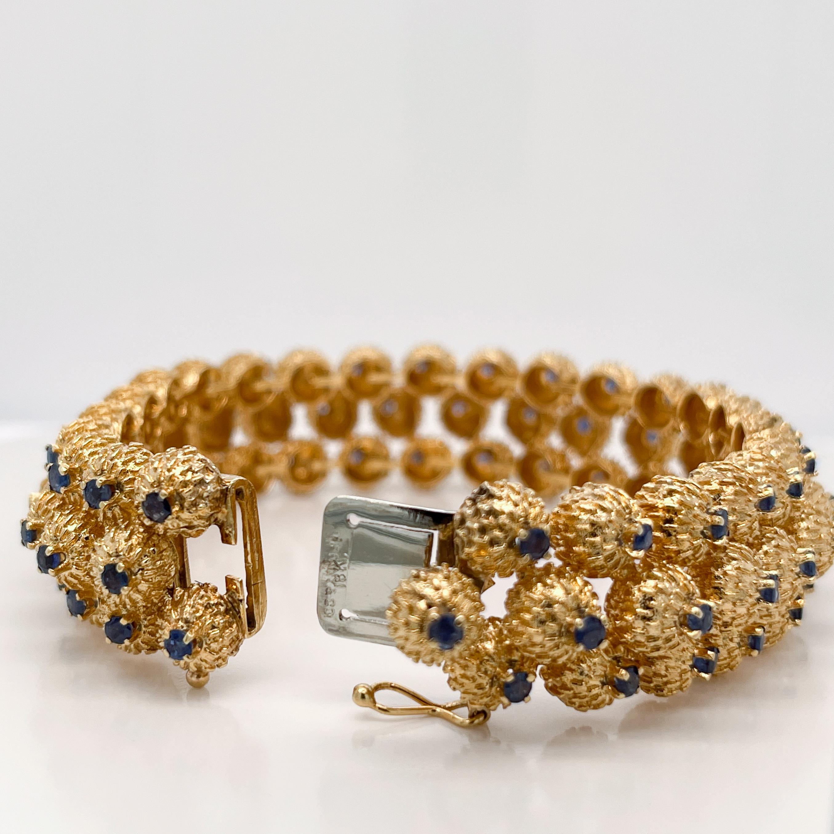 Tiffany & Co. 18K Gold & Sapphire Thistle Triple Row Link Bracelet 5
