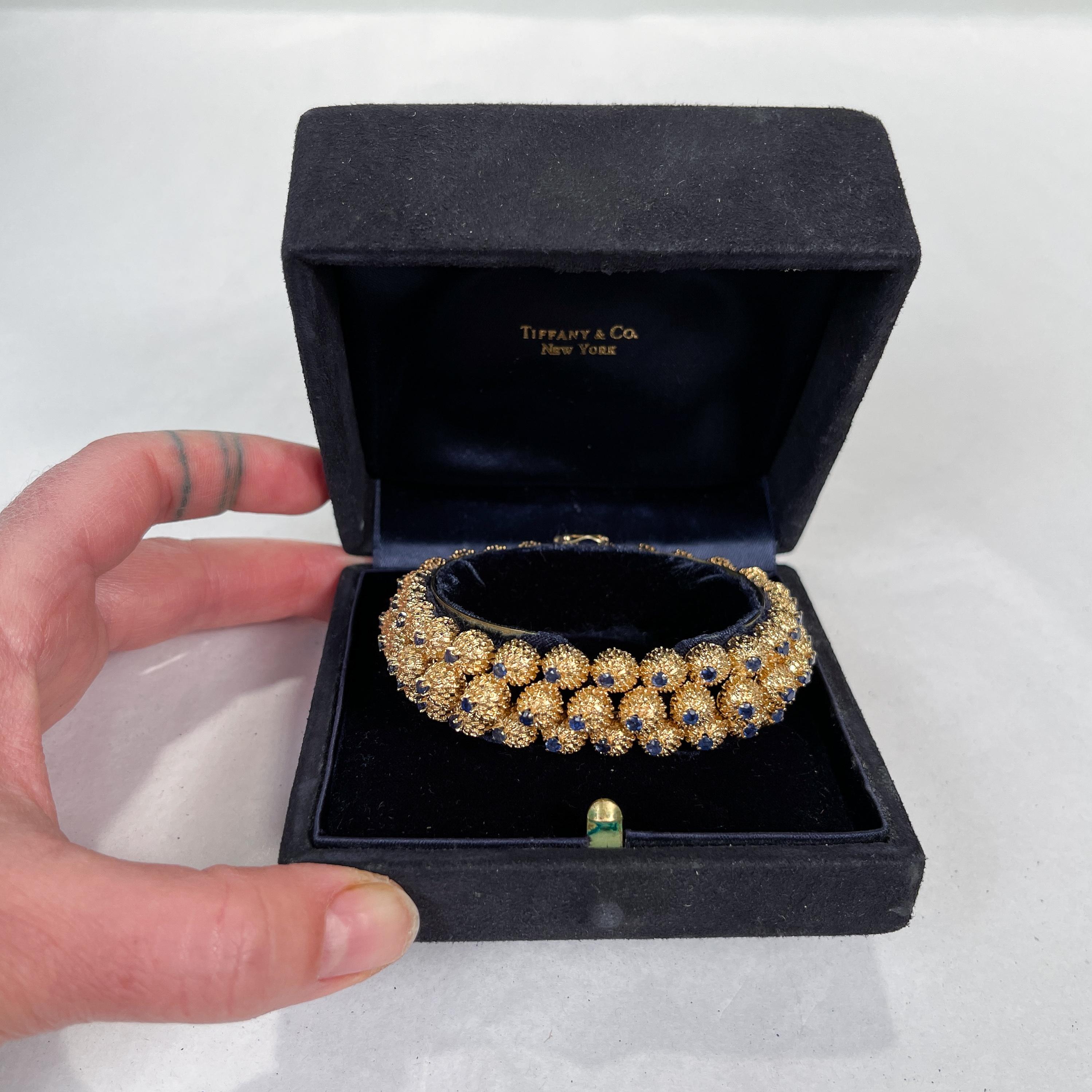 Tiffany & Co. 18K Gold & Sapphire Thistle Triple Row Link Bracelet 6