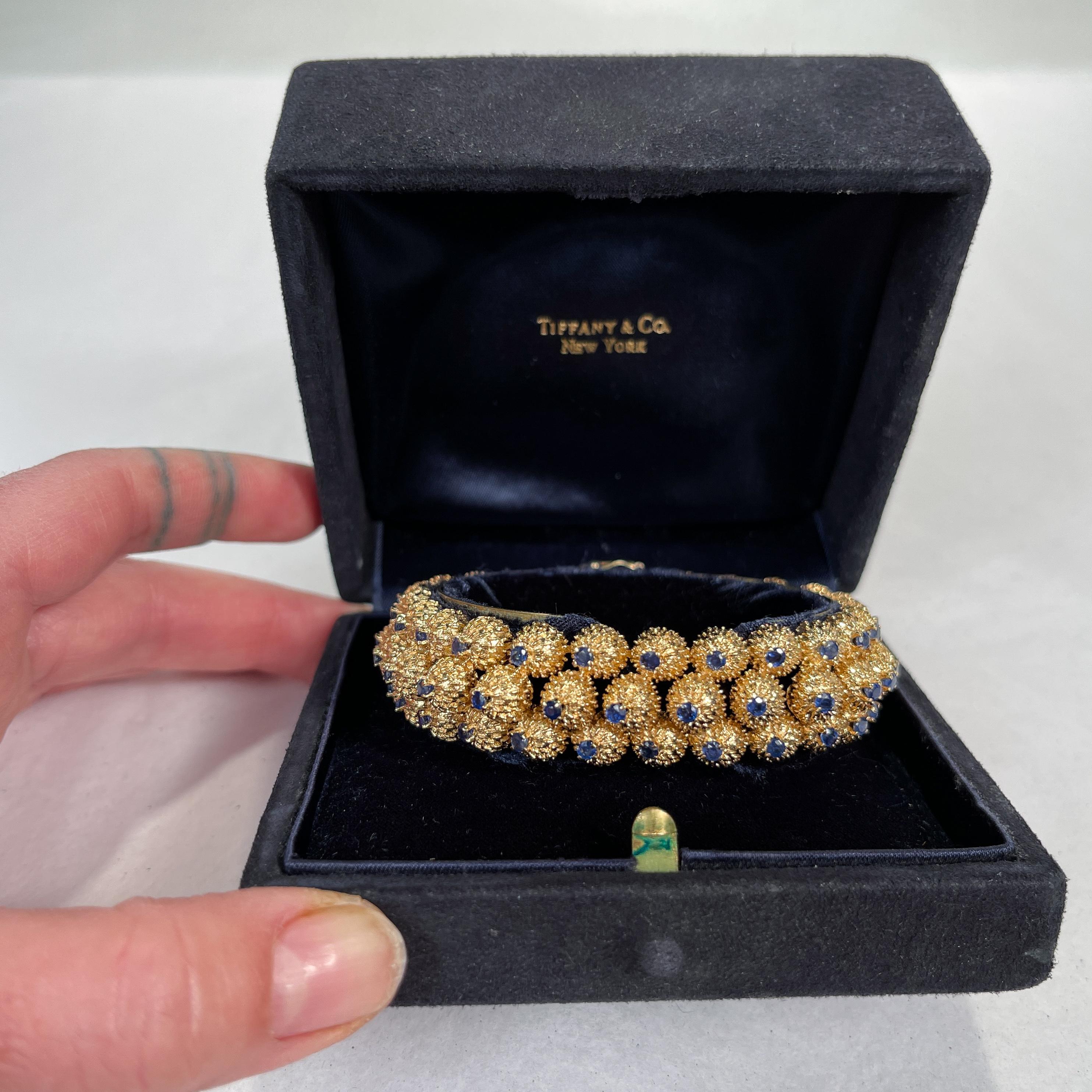 Tiffany & Co. 18K Gold & Sapphire Thistle Triple Row Link Bracelet 7