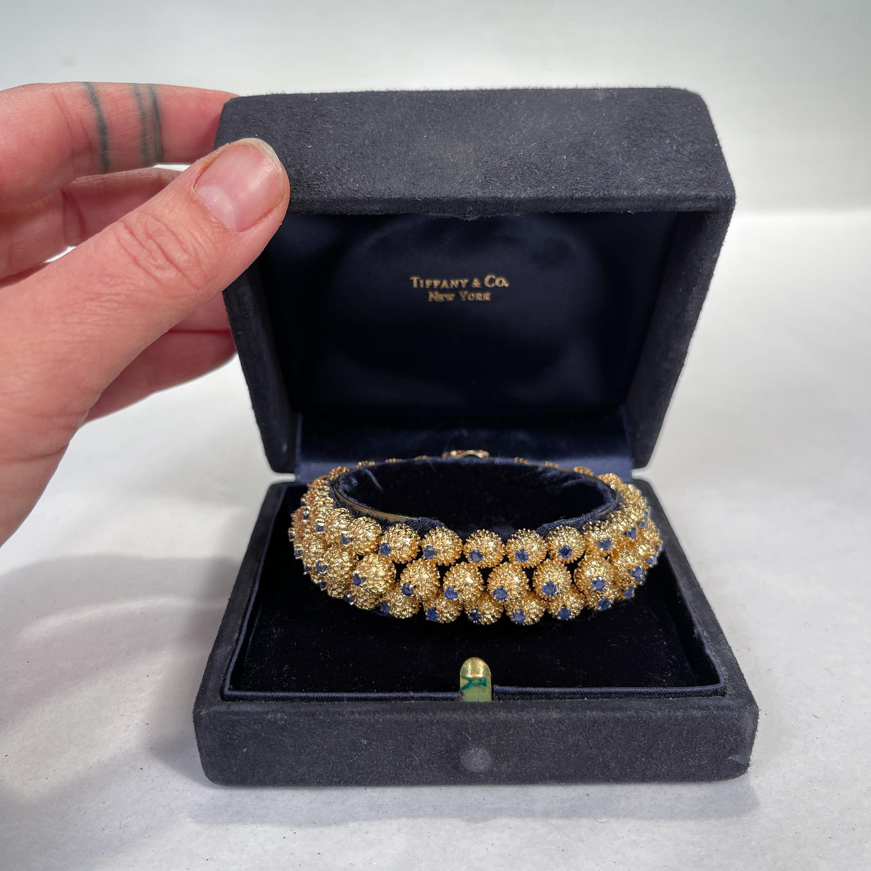 Tiffany & Co. 18K Gold & Sapphire Thistle Triple Row Link Bracelet 8