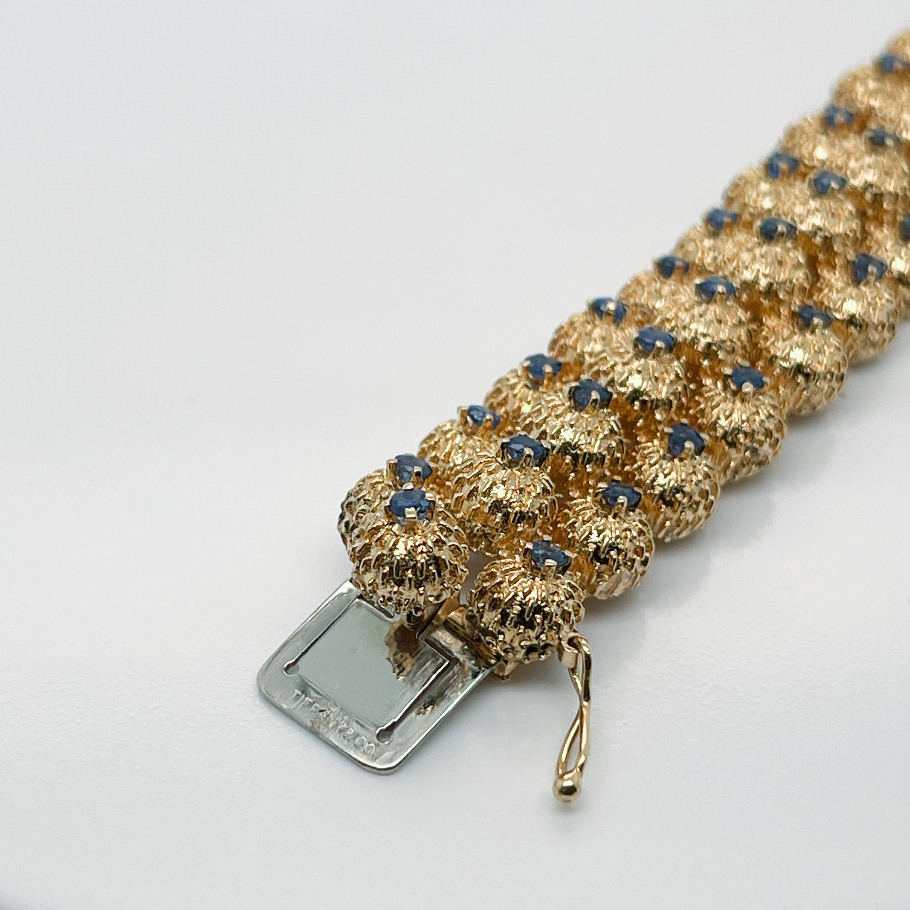 Women's Tiffany & Co. 18K Gold & Sapphire Thistle Triple Row Link Bracelet