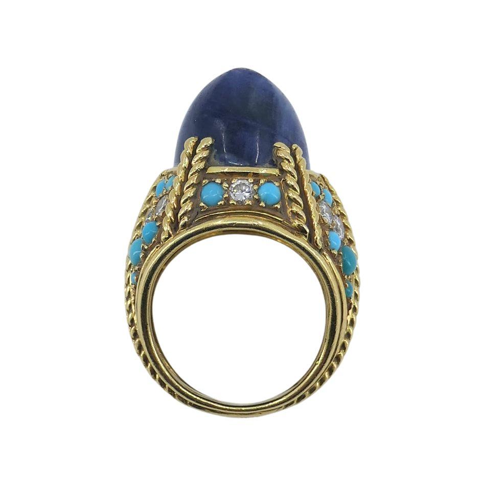 Brilliant Cut Tiffany & Co. 18k Gold Sodalite Turquoise Diamond French Ring
