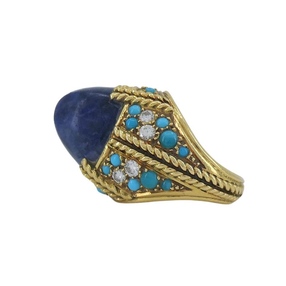 Women's Tiffany & Co. 18k Gold Sodalite Turquoise Diamond French Ring