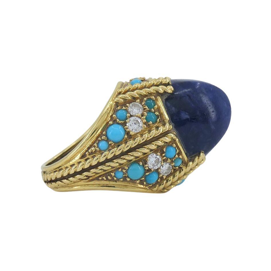 Tiffany & Co. 18k Gold Sodalite Turquoise Diamond French Ring 1