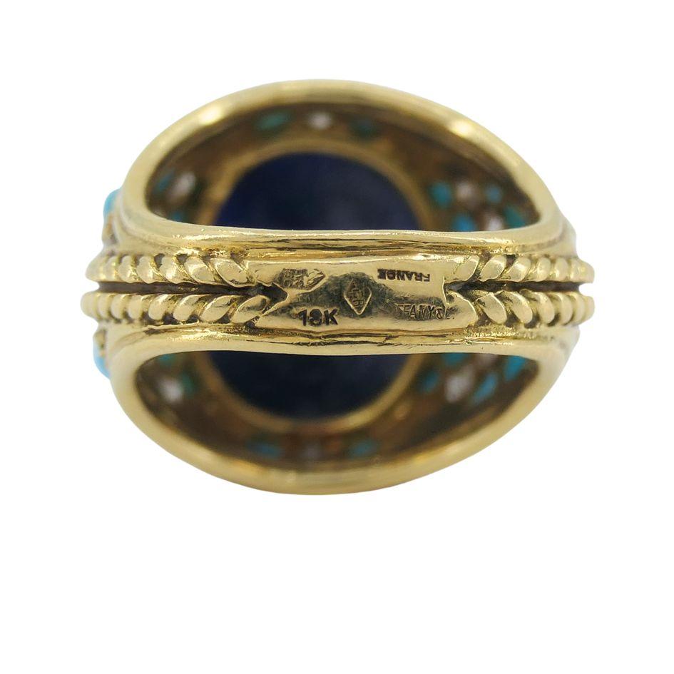 Tiffany & Co. 18k Gold Sodalite Turquoise Diamond French Ring 2