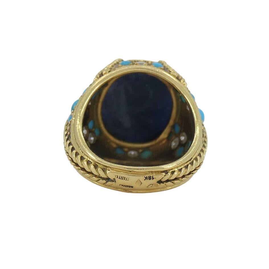 Tiffany & Co. 18k Gold Sodalite Turquoise Diamond French Ring 3