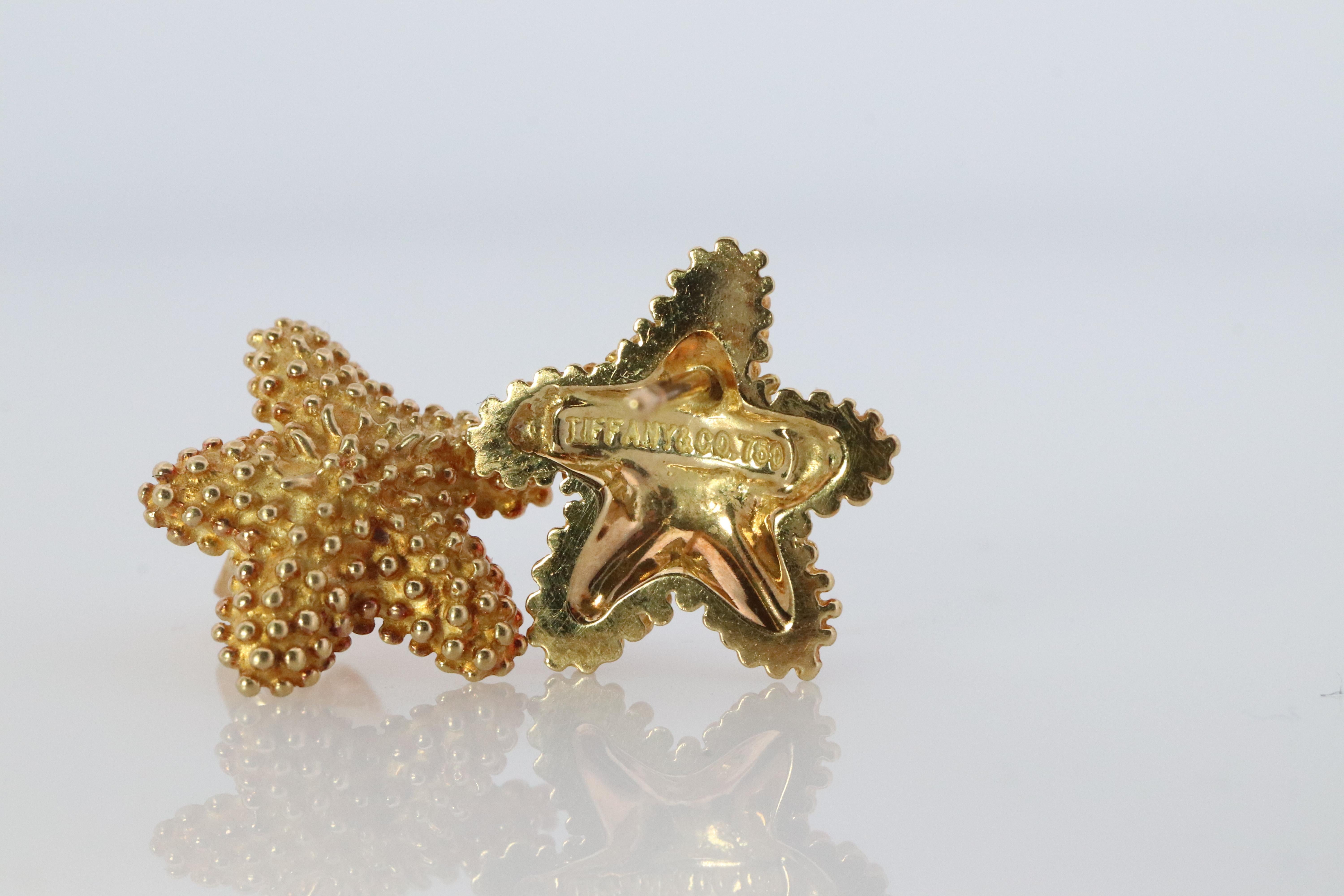 Tiffany & Co 18k Gold Star Earrings. Starfish Spiky Tiffany Stud Earrings 1